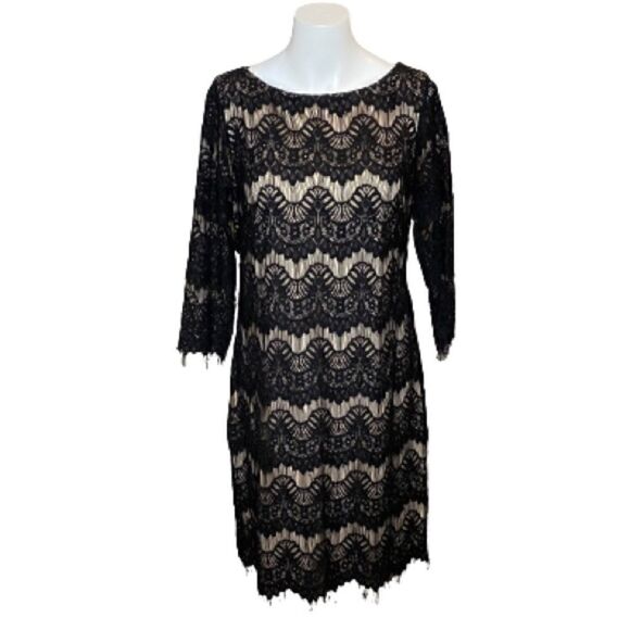 Jessica Howard black eyelash lace 3/4 sleeve dress size 8 - Picture 1 of 16